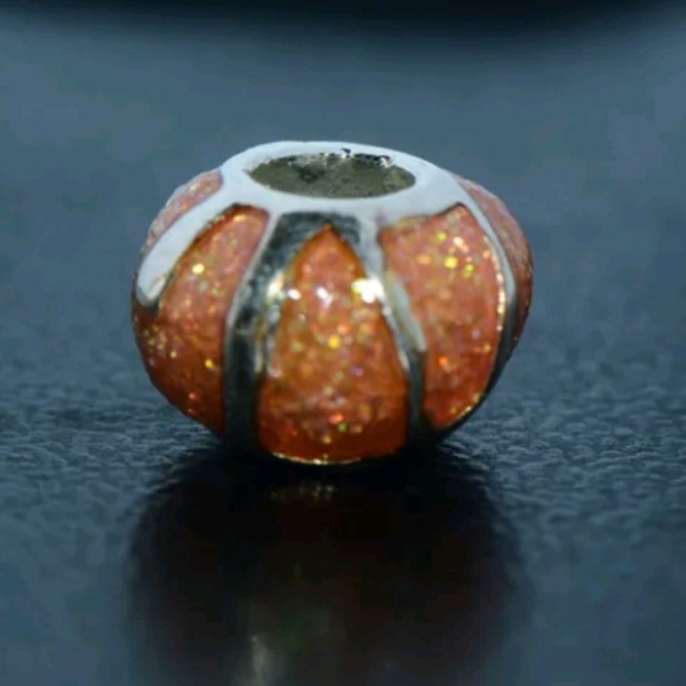 1x Orange Pumpkin Silver Bead Charms Spacer for Eupropean and Pendo Bracelet